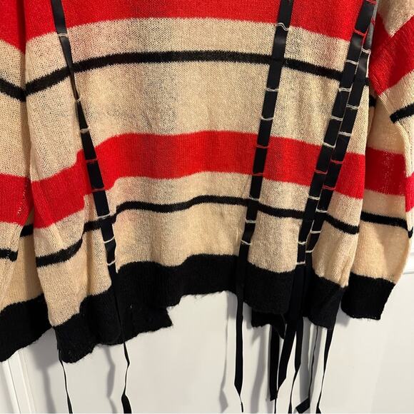 3.1 Phillip Lim Red Black Ribbon Mohair Cardigan Sweater Medium - Picture 6 of 14